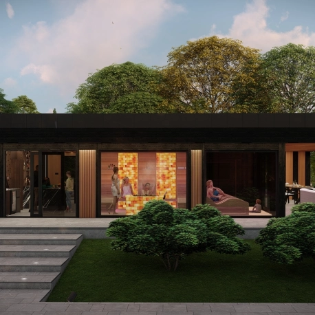 Privát családi wellness-és lakóház naturális stílusban